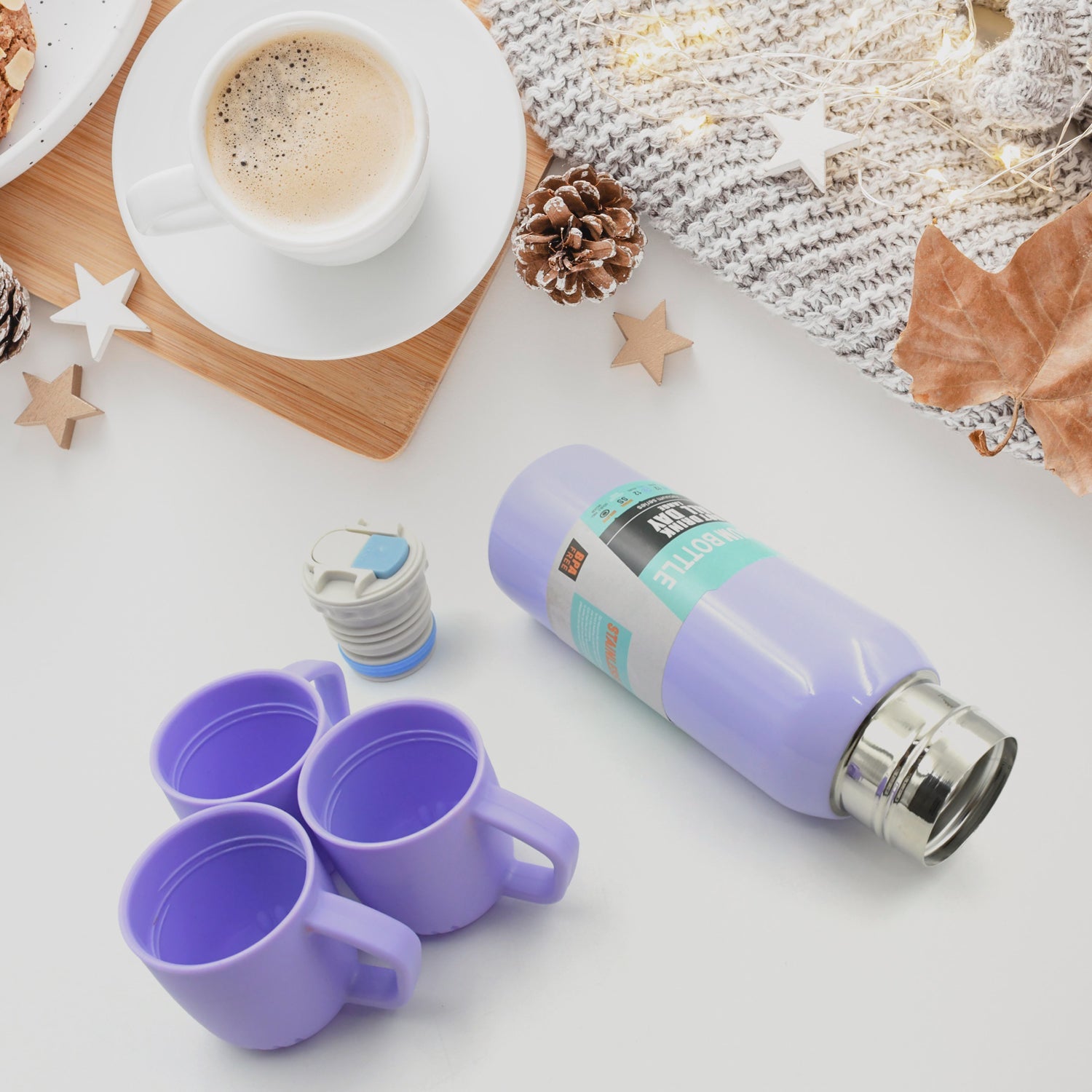 5533 Vacuum Flask Set Stainless Steel Thermos With 3 Cup Creative Gift Set With Cover Handle Portable Car Water Bottle Set (Approx 500ml) 5533 Vacuum Flask Set Stainless Steel Thermos With 3 Cup Creative Gift Set With Cover Handle Portable Car Water Bottle Set (Approx 500ml)